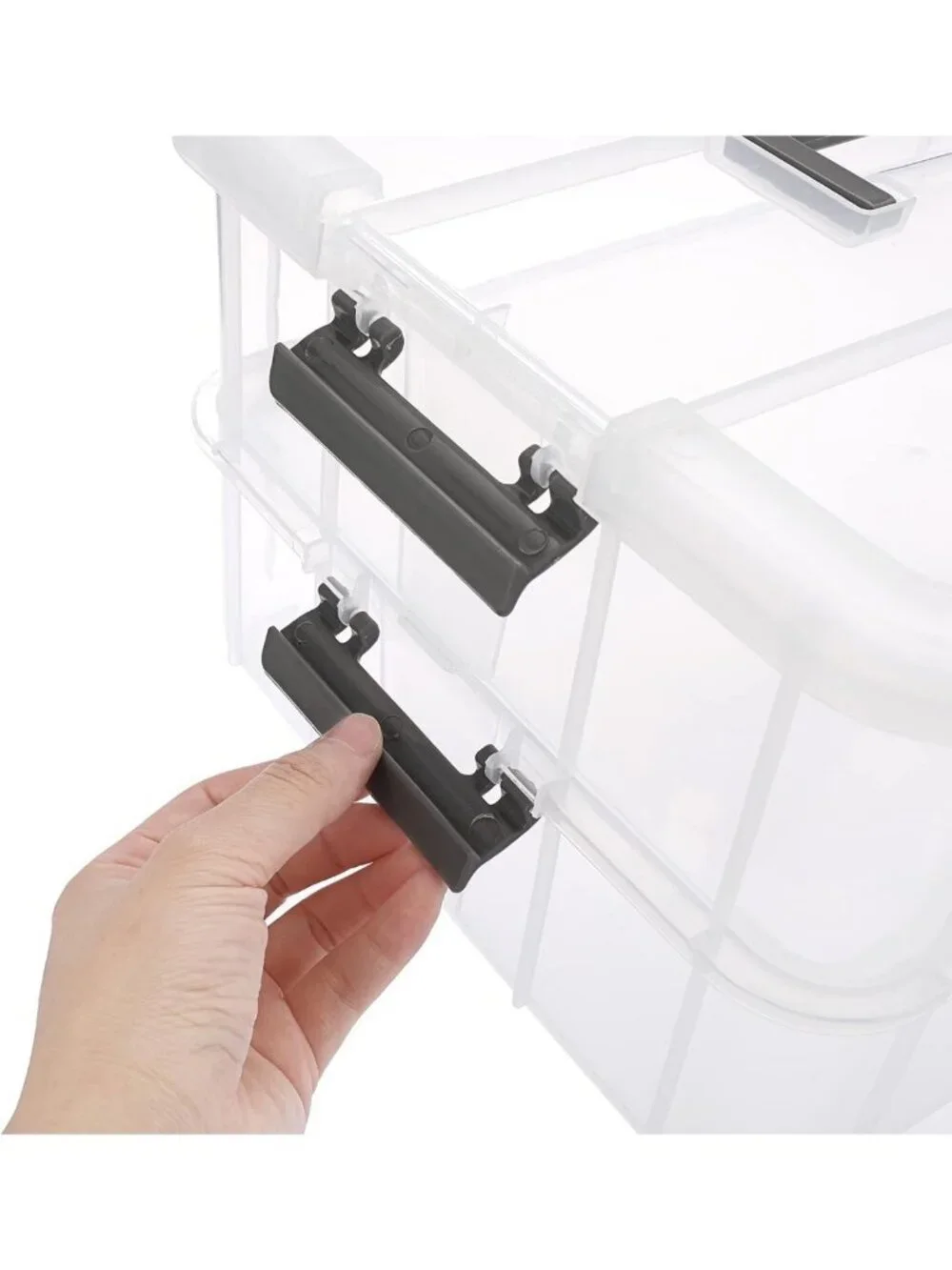 Clear Stackable 2-Tier Storage Containers with Handle | Craft & Office Organizer